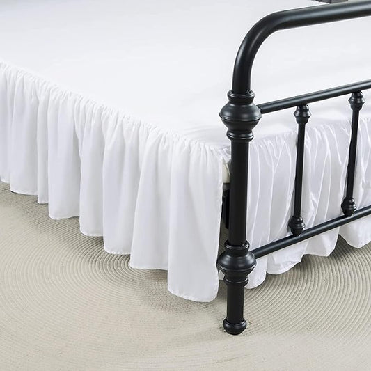 Bed Skirt Twin Size Ruffled Bed Skirt with Split Corners, 12 Inch Drop Dust Ruffle Bed Skirt with Platform, White