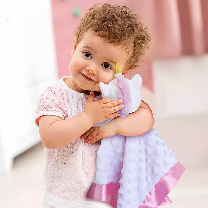 White Unicorn Baby Security Blanket Loveys for Babies Girls, 16" Soft Baby Lovey Blanket, Baby Snuggle Stuffed Animals Blankie, Baby Girls Gifts for Infant and Toddler