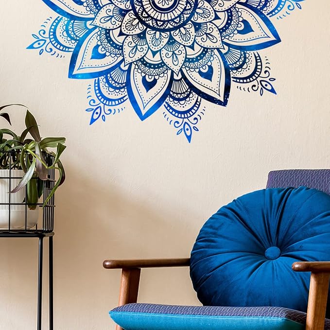 Blue and White Mandala Wall Sticker - Stylish Geometric Decor, 1 Sheet Set