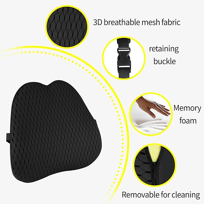 Lumbar Support Pillow for Office Chair,Memory Foam Back Lumbar Support Pillow,Relieve Back Pain,3D Breathable Fabric&Shoulder Strap Fixation,Back Support for Office Chair/Wheelchair/Car(Black)