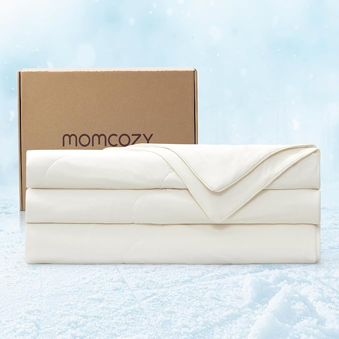 Momcozy Life CoolMurm Cooling Comforter for Hot Sleepers, Twin/Twin XL 68" x90” Pregnancy Cooling Blanket, All-Season Lightweight Soft Breathable Cooling Quilt Duvet, Stay Cool All Night, Ivory White