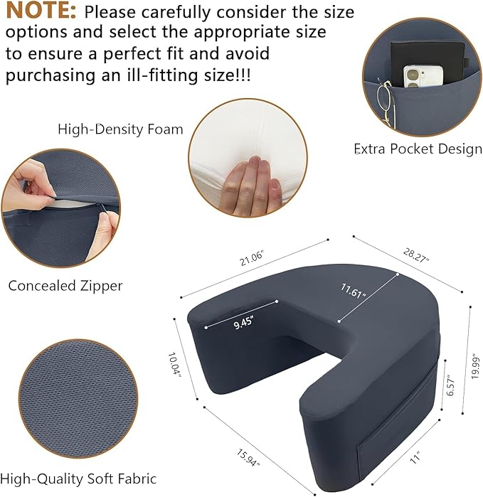 Reading Pillow for Gaming Extra Large, Wide Lap Desk Pillow for Adult Reading, Arm Rest Memory Foam Cushion Pillow for Working, Playing, Steam Deck Switch/Sitting in Bed Floor Couch Sofa (Grey)