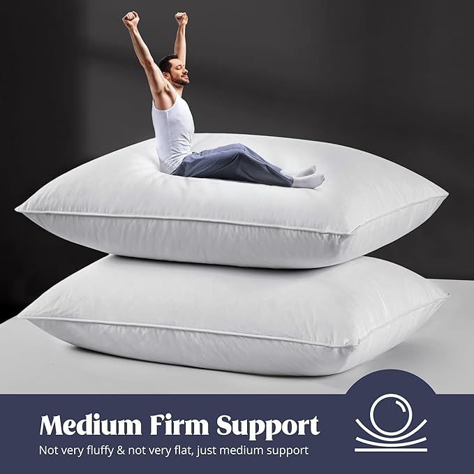 puredown® Goose Feather Down Pillows, 100% Cotton Cover White Bed Pillows Queen Size Set of 2, Hotel Collection for Bedroom Sleeping (20 x 30, 2 Pack)