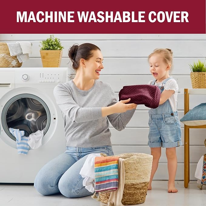 MABOZOO Memory Foam Back Support Cushion for Recliner Chair,Lumbar Support Pillow for Elderly,Extra Large Lumbar Support Pillow with Extension Straps,Wine Red