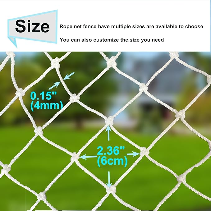 Rope Net Kids Safety Rope Netting Stairs Balcony Fence Safety Net Child Railing Playground Protection Rope Netting Indoor and Outdoor Decor Net White (4mm,2X3m)