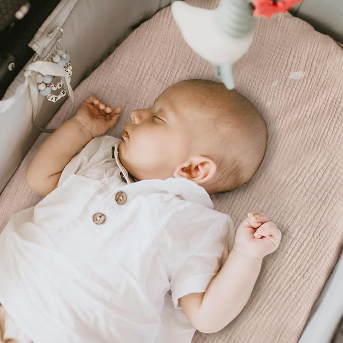 Muslin Bassinet Sheets Baby: Cotton Bassinet Sheets Fitted for Boys and Girls - Bassinet Sheets for Oval Rectangle or Hourglass Mattress(Nudepink Daisy)