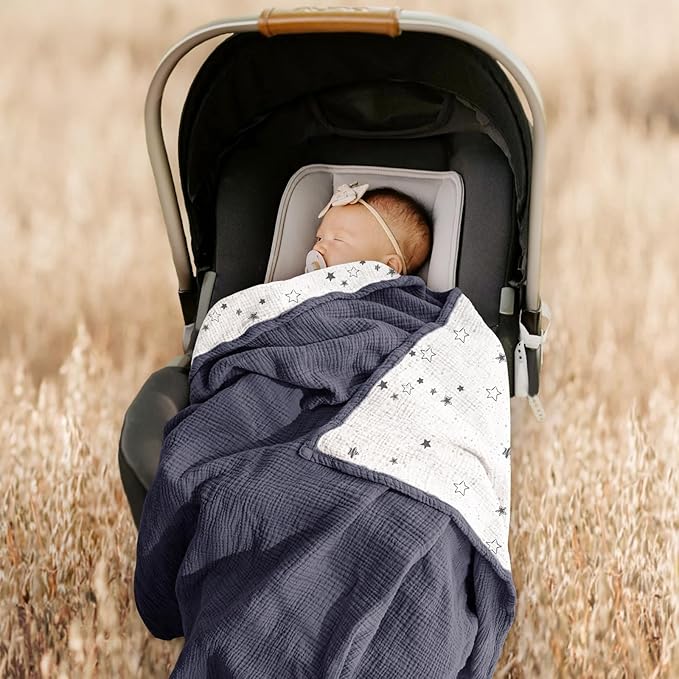 Lulu moon Muslin Quilt Blanket, Crib Blanket for Baby and Toddler,47x47 Inches(Blue Star)