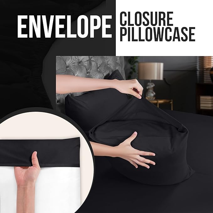 Utopia Bedding King Pillow Cases - 2 Pack - Envelope Closure - Soft Brushed Microfiber Fabric - Shrinkage and Fade Resistant Pillow Covers 20 X 40 Inches (King, Black)
