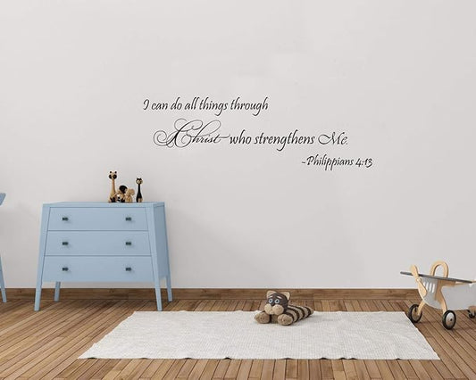 I Can Do All Thing Through Christ Who Strengthens Me Funny Inspiring Wall Sticker Decal Vinyl Sticker, Believe In Family Living Room Office School Classroom Library Gym Art Wall Decoration
