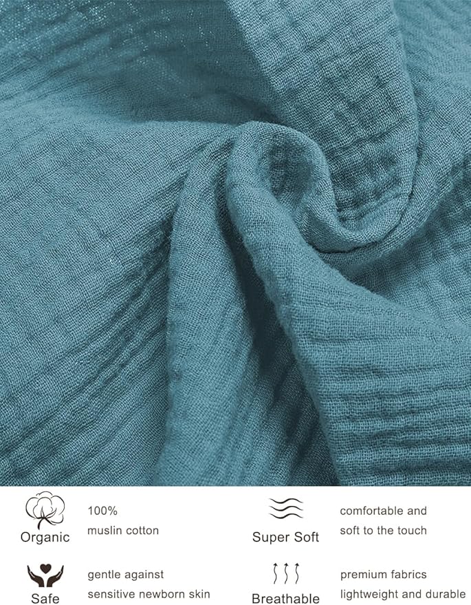 Blue Cotton Pack and Play Sheets Fitted Boy, Muslin Small Pack n Play Mattress Pad Cover, 39"x27" Soft and Breathable Baby Sheets for Pack and Play (46P-06)