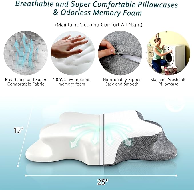 Cervical Neck Pillow for Pain Relief Sleeping, Contour Memory Foam Pillows, Ergonomic Side Sleeper Pillows for Adults, Cooling Orthopedic Neck Support Pillow for Back Stomach Sleepers