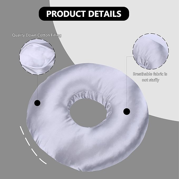 Ear Piercing Pillow for Side Sleepers - CNH Pillow with Ear Hole for Pain Relief, Pressure Sores & Inflammation - Donut Earring Pillow for Sleeping, Headphones & Tinnitus Support (Gray)
