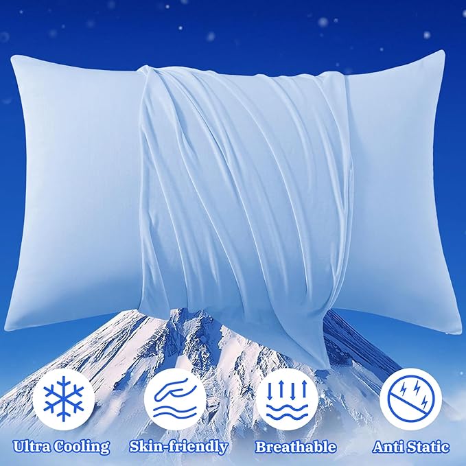 Cooling Pillow Cases for Hot Sleepers - Double Side Arc-Chill Q-Max>0.5 Cooling Fiber Cool Pillow Cases 2 Pack - Breathable Soft Cold Pillow Cases with Hidden Zipper (Blue, 20" x 30")