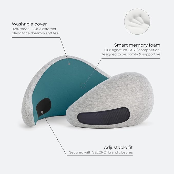 Ostrichpillow Go Neck Pillow - Premium Memory Foam Travel Pillow, 360º Ergonomic Design, Asymmetrical Sides, Travel Bag Included, Washable Modal Cover