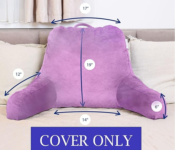 ComfortSpa Reading Pillow Replacement Cover for 19 inch Back Rest Pillow, Polyester Velour Machine Wash and Dry (Lavender)