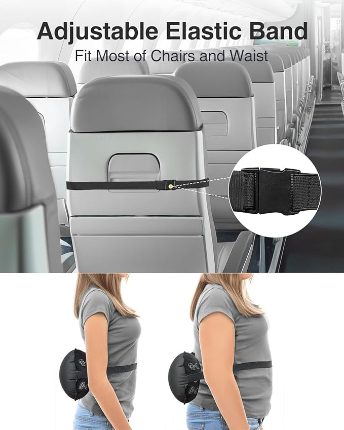 Luxtude Inflatable Lumbar Pillow for Airplane Travel, Lumbar Support Pillow for Office Chair/Car, Self-Inflating Travel Lumbar Pillow Back Support, Lower Back Pillow for Reducing Lumbar Pain