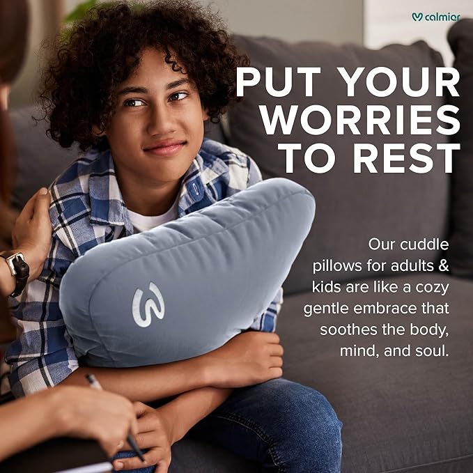 Calmier - 6 lb Sensory Weighted Pillow - Glass Bead Filled Hug Pillow - Ultra Plush Cozy Weighted Pillows for Adults and Kids - Child Sensory Pillow - Weighted Lap Pad (Light Grey - Minky, 6 LBS)