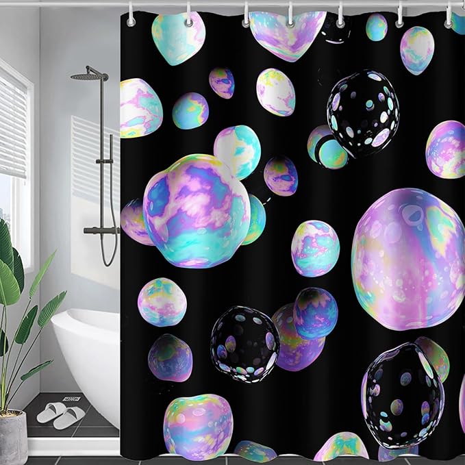 AILONEN Colorful Planet Shower Curtain,Purple Planet Bath Curtain for Bathroom Decor,Polyester Waterproof with 12 Plastic Hooks 48" W*72" H
