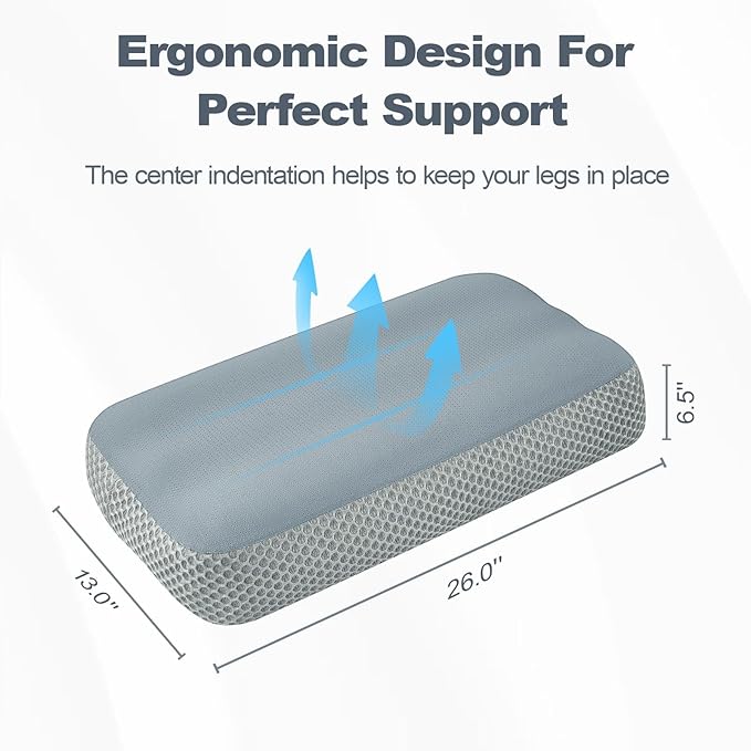 Cooling Memory Foam Knee Pillow for Side Sleepers, Between Legs Pillow, Soothing Relief for Sciatica Back HIPS Knees Joints, with Inner Pillowcase and Extra Foam Filler, Grey