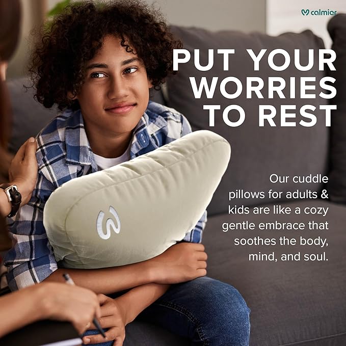 Calmier - 6 lb Sensory Weighted Pillow - Glass Bead Filled Hug Pillow - Ultra Plush Cozy Weighted Pillows for Adults and Kids - Child Sensory Pillow - Weighted Lap Pad (Tan - Minky, 6 LBS)