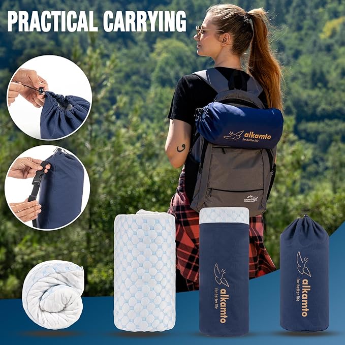 Cooling Shredded Memory Foam Pillow for Travel and Camping – Adjustable Gel for Personalized Support – Double-Sided Ice Silk & Soft Rayon – Lightweight, Compressible