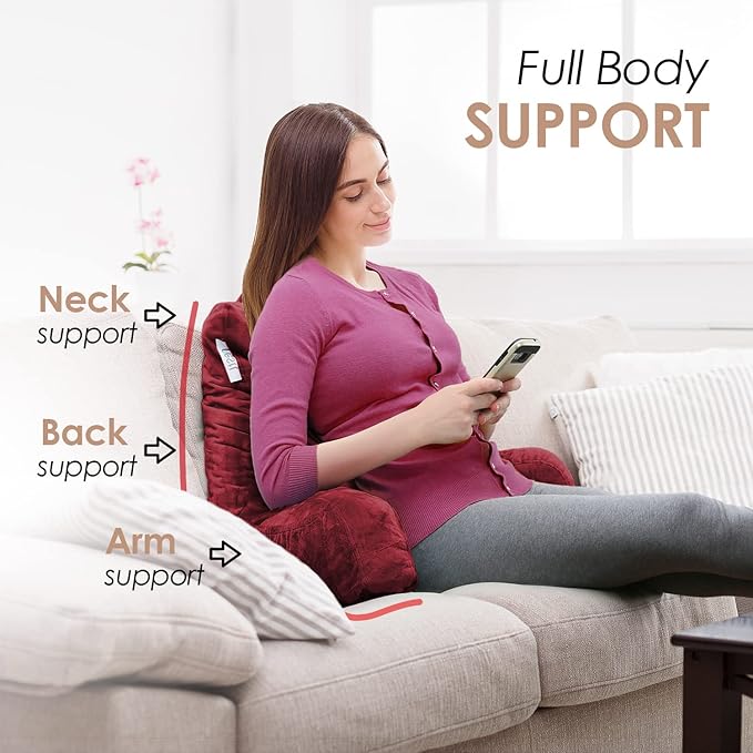 Nestl Reading Pillow for Kids, Small Bed Pillow, Back Pillow for Sitting in Bed, Memory Foam Chair Pillow, Reading & Bed Rest Pillows, Red Back Pillow for Bed, Arm Pillow with Pockets