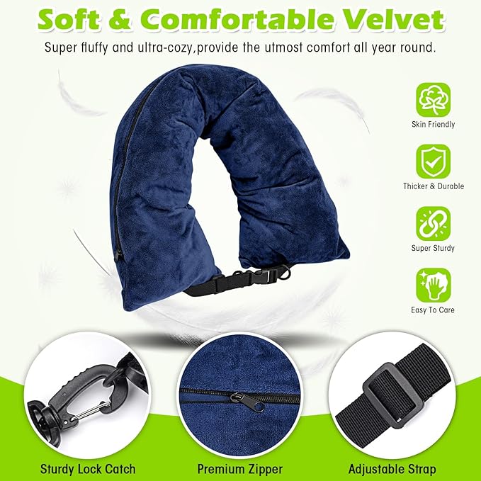 Travel Neck Pillow Stuffable with Clothes,Stuffable Neck Pillow for Traveling,Fillable Travel Neck Pillow Extra Storage Bag,Soft Velvet Neck Pillow Case Cover,Packable for Airplane Travel Essentials
