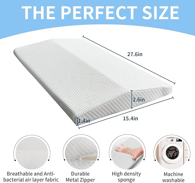 Lumbar Support Memory Foam Pillow - Suitable for Side, Back, and Stomach Sleepers, Helping to Alleviate Lower Back Pain - Triangular Wedge Long Pillow White