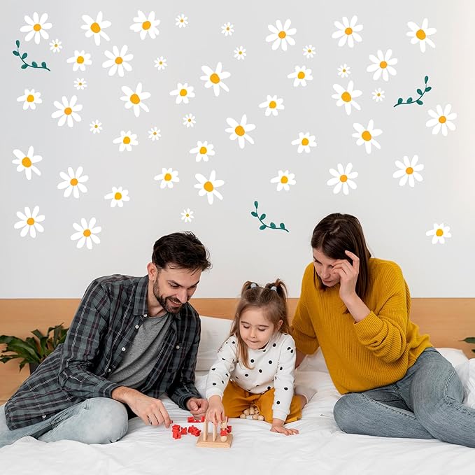 96pcs Cute Daisy Flowers Wall Sticker PVC Colorful Y2k Floral Wall Decor Vinyl Peel and Stick Flowers Stickers for Teen Girls Boy Kids Nursery Bedroom Kindergarten(12 Sheets)