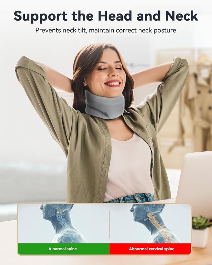 Neck Brace Cervical Collar - Neck Support Brace for Sleeping, Soft Foam Wraps Keep Vertebrae Stable and Aligned for Relief of Cervical Spine Pressure for Women & Men, (12.6-15.8 Inch) Grey
