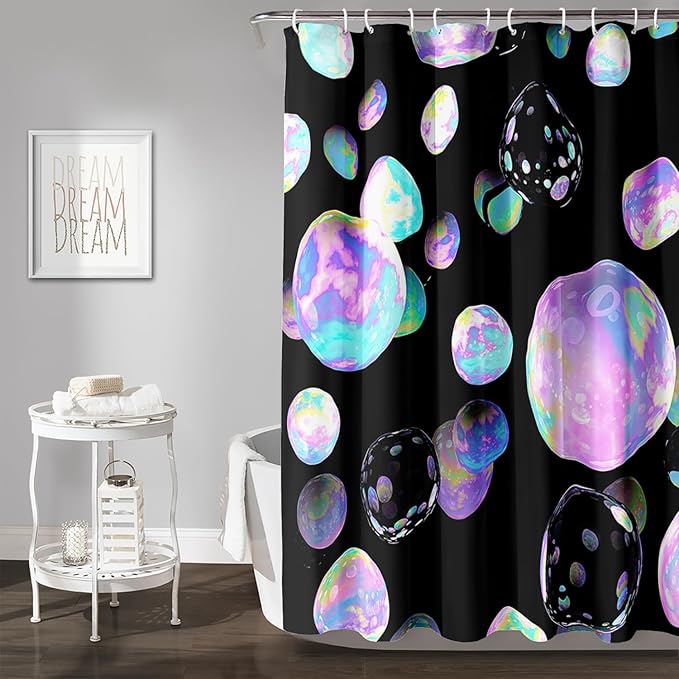 AILONEN Colorful Planet Shower Curtain,Purple Planet Bath Curtain for Bathroom Decor,Polyester Waterproof with 12 Plastic Hooks 48" W*72" H