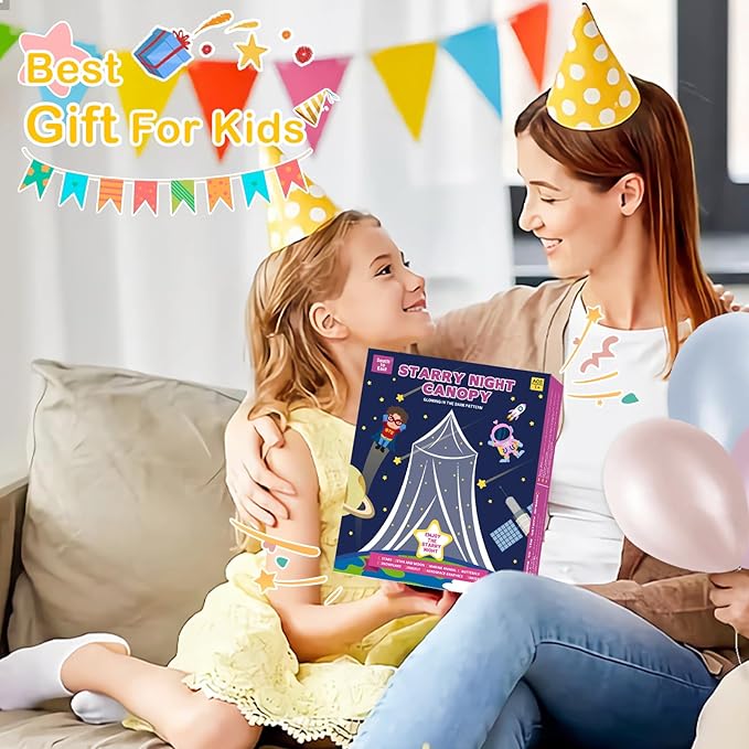 South to East Princess Bed Canopy for Girls with Glowing Stars, Purple Bed Canopy for Girls Room, Bed Canopy Curtains from Ceiling for Twin Beds, Full Size Beds, Ideal Gift for Girls