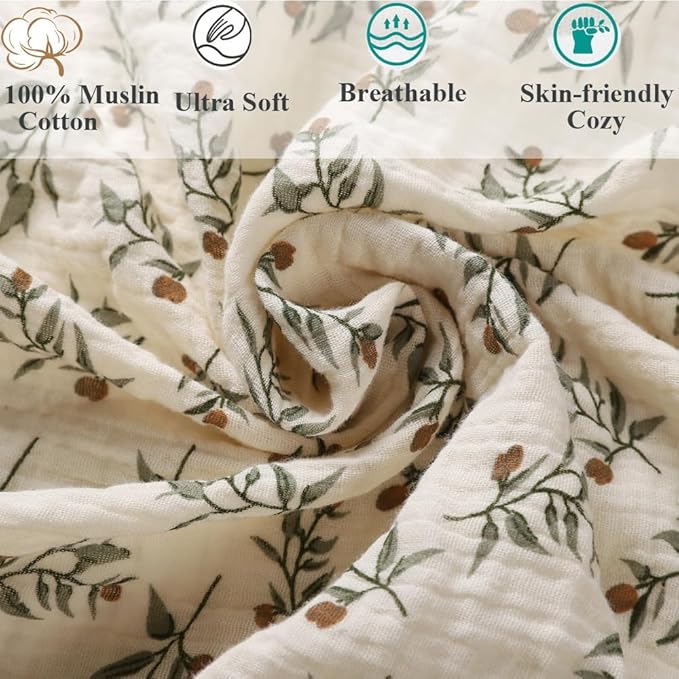 Muslin Bassinet Sheet Compatible with Baby Delight Beside Me Dreamer Bassinet, 2 Pack Cotton Stylish Boho Fitted Bassinet Sheets Super Soft for Baby Roman Green & Botanical Leaf
