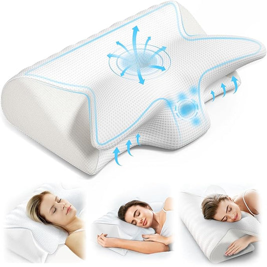 Cervical Neck Pillow for Pain Relief, Adjustable Ergonomic Memory Foam Pillow for Neck and Shoulder Pain, Orthopedic Contour Support Pillows for Side Back & Stomach Sleepers, White-1