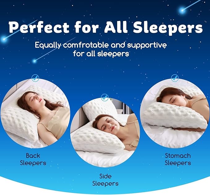 Cooling Side Sleeper Pillow for Neck and Shoulder Pain, Luxury Shredded Memory Foam Curved Bed Pillows for Sleeping Set of 2- Adjustable King Size- Washable Cover Crescent White