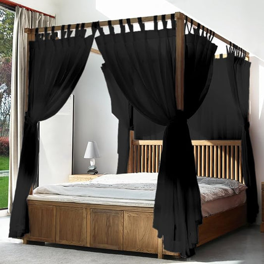AIKASY Canopy Bed Board with Top and Self-Adhesive Velcro Strips, White Gauze Princess Bed Canopy Curtain Tent, Creating a Romantic Atmosphere in The Room（Full/Queen，Black）