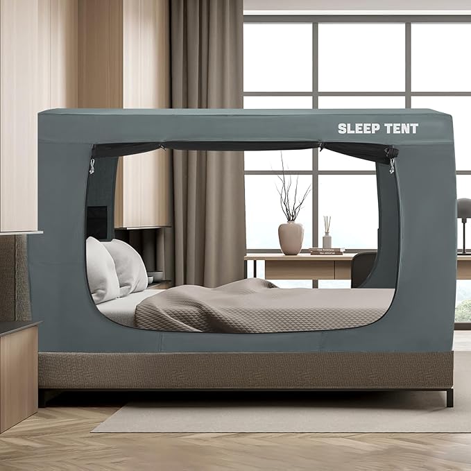 Bed Tent Twin Bed Canopy Dream Tents for Indoor Portable Blackout Tents Privacy Space Warm Breathable Sleeping Tents for Kids and Adult(Light Gray,Mattress Not Included) Reducing Light