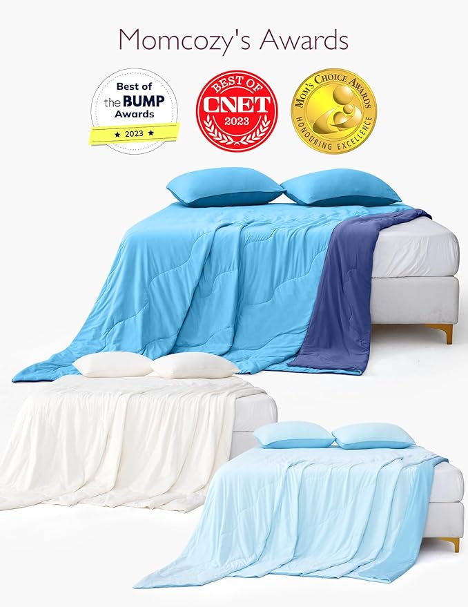 Momcozy Life CoolMurm Cooling Comforter for Hot Sleepers, Full/Queen 90"x90" Hot Flashes Cooling Blanket, All-Season Lightweight Soft Breathable Cooling Quilt Duvet, Stay Cool All Night, Midnight Blue