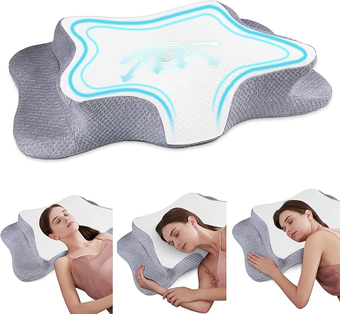 Cervical Neck Pillow for Pain Relief Sleeping, Contour Memory Foam Pillows, Ergonomic Side Sleeper Pillows for Adults, Cooling Orthopedic Neck Support Pillow for Back Stomach Sleepers