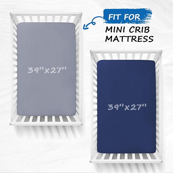 Pack and Play Sheets Fitted 2 Pack Mini Crib Sheets for Baby Boys Girls, Portable Playard Sheet, Ultra Soft Microfiber Playpen Sheets Compatible with Graco Pack N Play, Grey and Navy