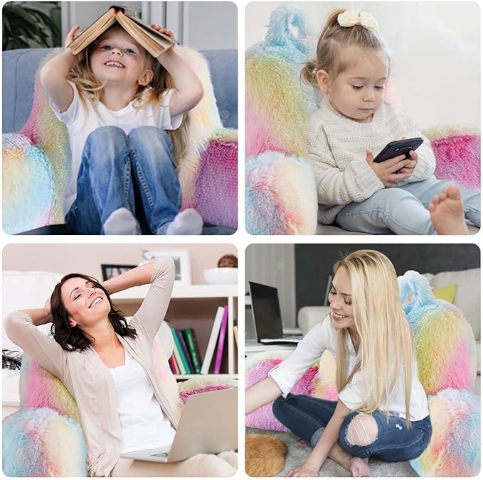 Fluffy Fur Reading Pillow for Adults & Kids Unisize, Stylish College Essentials for Girl, Fuzzy Back Pillow for Sitting in Bed, Adorable Gift for Teens, Bed Rest Sit Up Arm Support Pillow