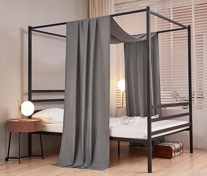 Akiky Linen Canopy Bed Curtains for Kid House Bed Montessori Canopy for Nursery Bed Canopy for Kids Child Toddler Adult Room Decoration(Twin,Dark Gray)