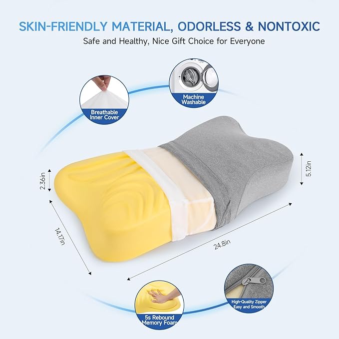 Cervical Neck Pillow for Pain Relief Sleeping, Adjustable Cervical Pillow Cozy Sleeping, Odorless Ergonomic Contour Memory Foam Pillows, Orthopedic Bed Pillow for Side Back Stomach Sleeper
