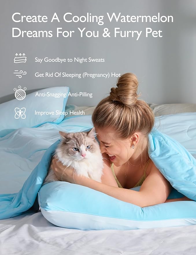 Momcozy Life CoolMurm Cooling Comforter for Hot Sleepers, Twin/Twin XL 68" x90” Pregnancy Cooling Blanket, All-Season Lightweight Soft Breathable Cooling Quilt Duvet, Cool All Night, Deep Light Blue