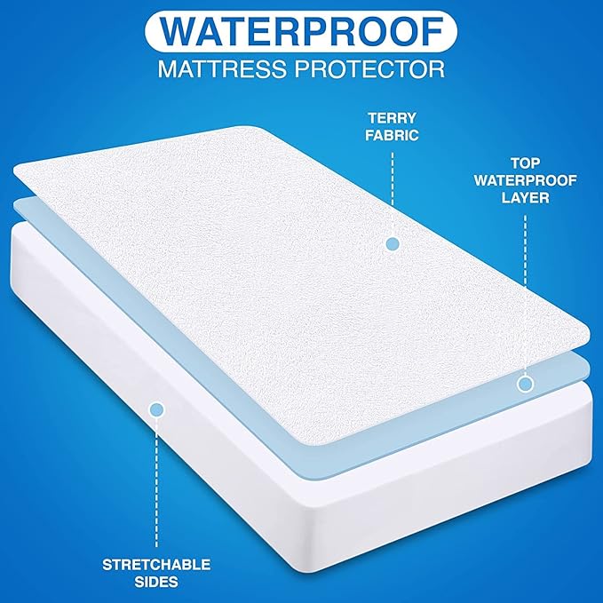 Utopia Bedding Waterproof Mattress Protector Crib Size, Premium Terry Mattress Cover 200 GSM, Breathable, Fitted Style with Stretchable Pockets (White)