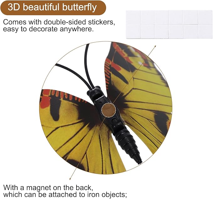 uxcell 120Pcs 3D Beautiful Butterfly Removable DIY Wall Stickers for Bedroom Living Room TV Background Decorations, Yellow