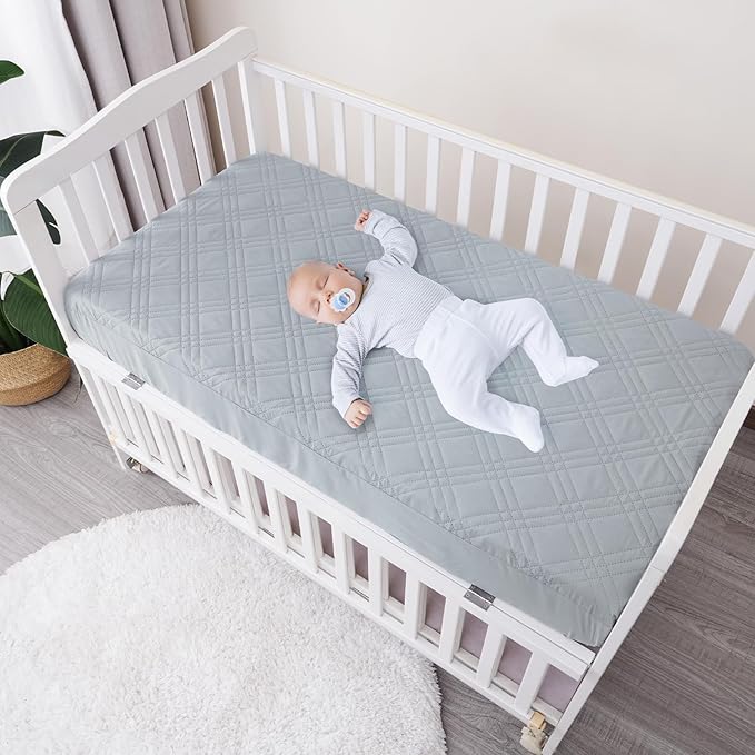 Waterproof Crib Mattress Protector 2 Pack, Ultra Soft Breathable Crib Mattress Pad Cover for Boys Girls Neutral, Fit Standard Crib Mattress and Toddler Mattresses, White & Grey
