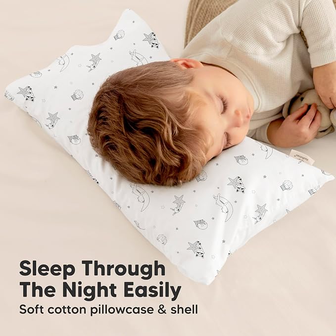 Toddler Pillow with Pillowcase - 10x18 My Little Dreamy Pillow, Organic Toddler Pillows for Sleeping, Kids Pillow, Small Pillows, Toddler Travel Pillows for Sleeping, Toddler Bed Pillows (Slumber)