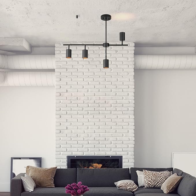 Globe Electric 64000048 4-Light Adjustable Height Geometrical Track Lighting, Matte Black, Ceiling Light, Track Light Heads, Pivot Shades, Track Lighting Kit, 4 Bulb Kitchen Light, GU10 Socket