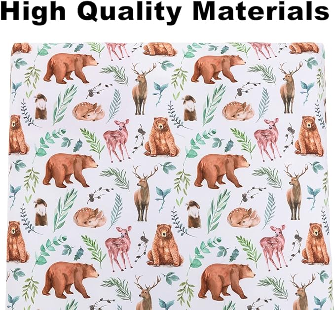 4 Pack Woodland Forest Animals Wood Neutral Unisex Fitted Baby Crib Sheets Set for Baby Boys or Girls